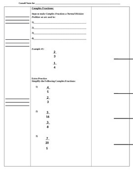 Preview of Complex Fractions Cornell Notes (7.RP.1, 7.NS.3; Mathematical Practices 1, 3, 4)