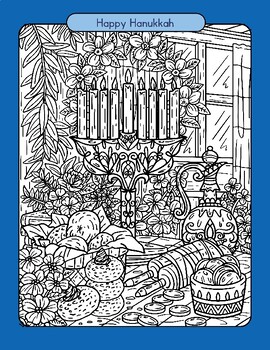 Preview of Complex Happy Hanukkah Coloring Sheet Menorah Printable Pages Teen Adult Level