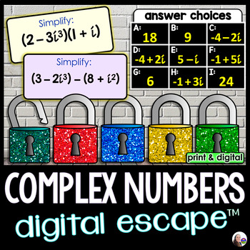 Preview of Complex Number Operations Digital Math Escape Room Activity
