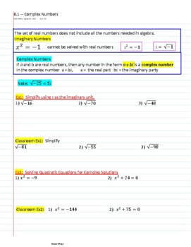 Preview of Ch8 Trig - Complex #s, Polar Form, Prod-Quotients-Roots -Powers - guided notes