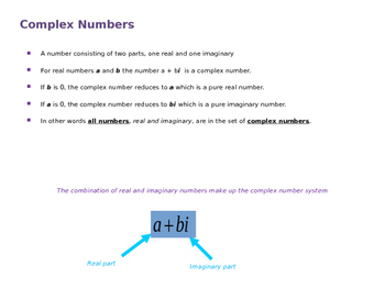 Preview of Complex Numbers (Quick Math Review Presentation and Handout)