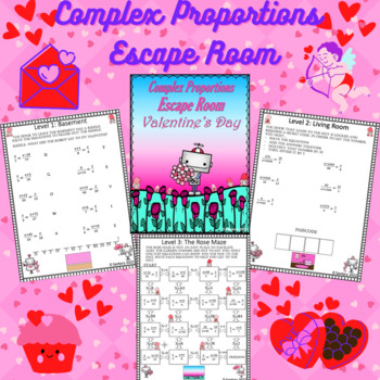 Preview of Complex Proportions Escape Room | Valentine's Day | 7th/8th/9th Grade Math