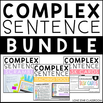 Preview of Complex Sentence BUNDLE - Task Cards, Foldable, Slideshow, & More - AAAWWUUBBIS