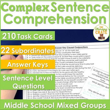 Preview of Complex Sentence Comprehension|Middle School|Speech Therapy|Task Cards