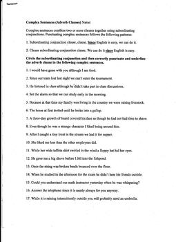 Preview of Complex Sentence Worksheet