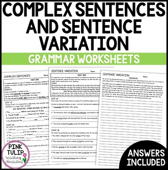 Preview of Complex Sentences and Sentence Variation - Grammar Worksheets with Answers