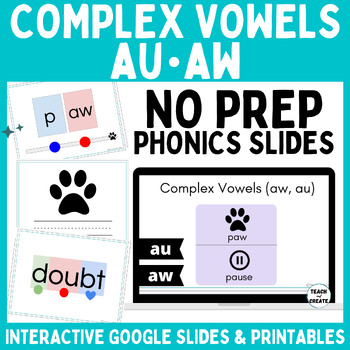 Preview of Complex Vowels AU and AW - NO PREP Digital Slides & Phonics Games