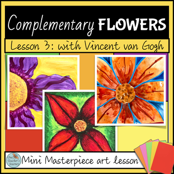 Preview of COLOR - COLOUR Theory Complementary FLOWERS one day art lesson 2nd - 4th grade
