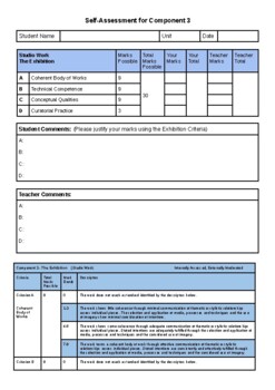 Preview of Component 3 (Exhibition) Self Assessment Forms