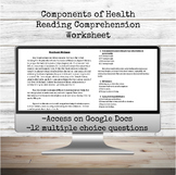 Components of Health Reading Comprehension Worksheet | Hea