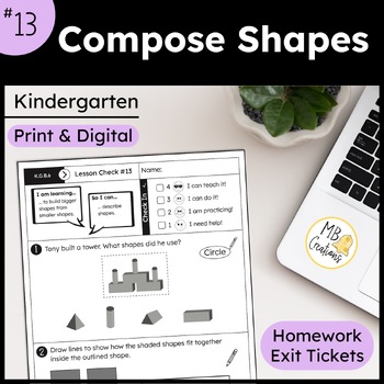 Preview of Compose Shapes Exit Tickets & Worksheets - iReady Math Kindergarten Lesson 13