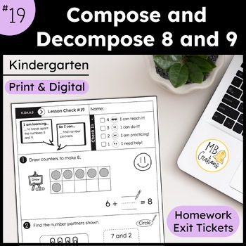 Preview of Compose and Decompose Numbers 8 and 9 Worksheets L19 Kindergarten iReady Math