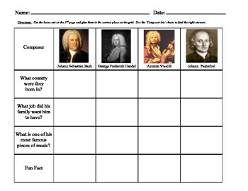 Baroque Composer Activity Pack- Sub Plans- Music Worksheet by Jennifer