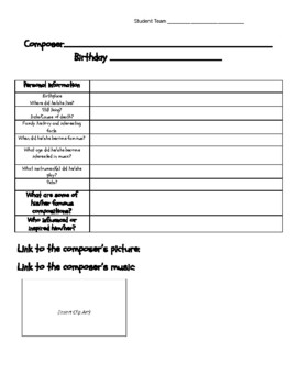 Preview of Composer Birthdays Worksheet