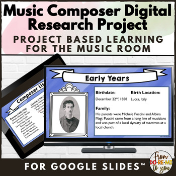 Preview of Composer Digital Music Research Project for Project Based Learning Unit