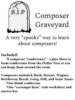 Preview of Composer Graveyard - learn about 8 composers with this spooky scavenger hunt!