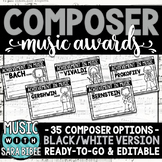 Composer Music Awards -BW/Ink-Saver Version- *EDITABLE*