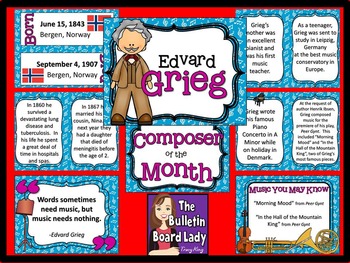 Preview of Composer of the Month Edvard Grieg-Bulletin Board and Writing Activities