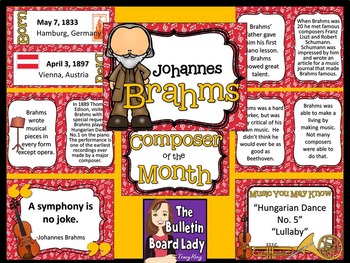 Preview of Composer of the Month Johannes Brahms -Bulletin Board and Writing Activities