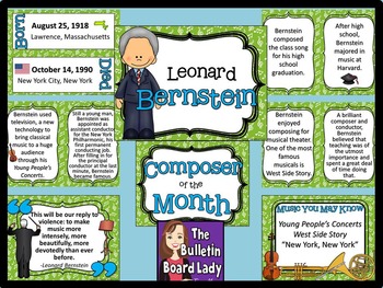 Preview of Composer of the Month Leonard Bernstein-Bulletin Board and Writing Projects