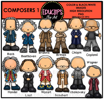 Preview of Composers 1 Clip Art Set {Educlips Clipart}