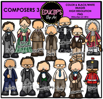 Preview of Composers 3 Clip Art Bundle {Educlips Clipart}