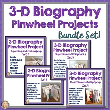 Preview of Composers and Musicians, Biography, 3D Pinwheel Project, Bundle Research Project