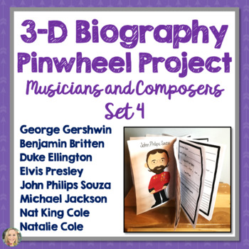 Preview of Composers and Musicians, Biography, 3D Pinwheel Project, Research, Set 4