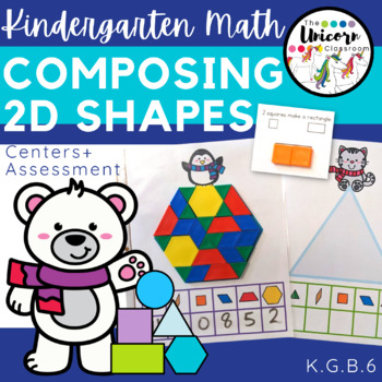 Preview of Composing 2D Shapes Center Activity + Assessment | Winter Kindergarten Geometry