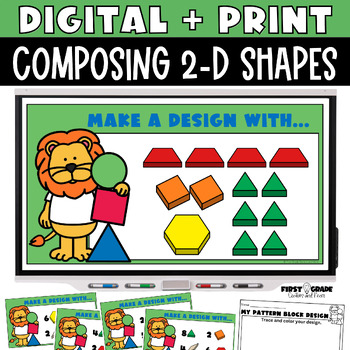 Preview of Composing 2D Shapes Pattern Block Digital Activity and Print Worksheets