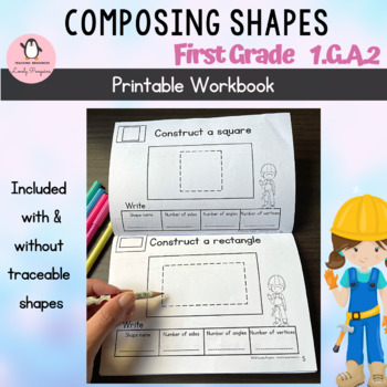 Preview of Composing 2D Shapes Printable Workbook Foldable Drawing Activity Booklet