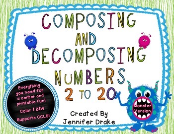 Preview of Composing & Decomposing Numbers 2 to 20 *Monster Theme* Center & Printables