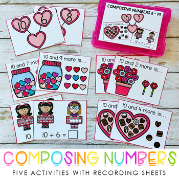 Preview of Composing Numbers 11 - 19 - Valentine's and February Math Centers