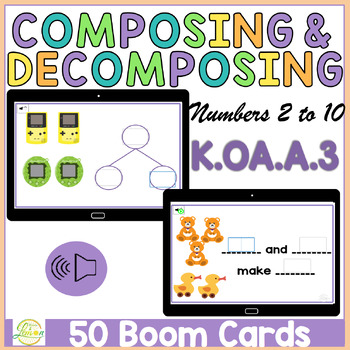 Preview of Composing and Decomposing numbers to 10 K.OA.A.3 Part-part-whole Boom Cards™