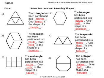 Composing and Decomposing shapes with equal parts using Fraction names