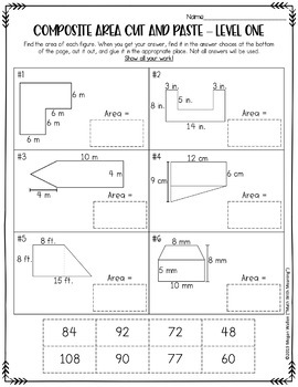 composite area cut and paste worksheet activity area of