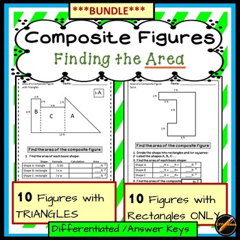 Preview of Composite Figure Bundle of Rectangles and Triangles: Find the Area