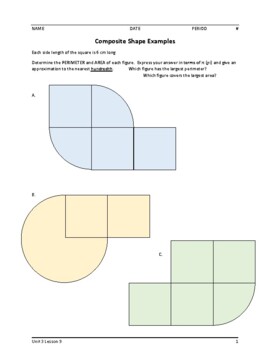 Preview of Composite Shape Problems (circle focused) - Area and Perimeter