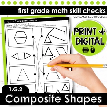 Preview of Composite Shapes Worksheets for 1st Grade Geometry Review and 1G2 Math Packet