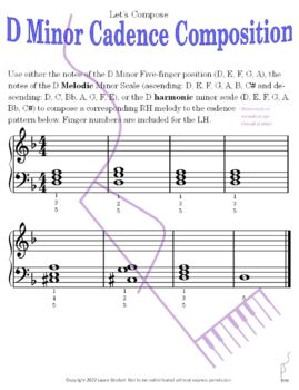 Preview of Composition Exercise for Intermediate Piano Students-D Minor Cadence Composition