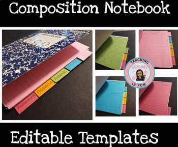 Preview of Composition Notebook Tab Templates- 5 Tabs Back to School