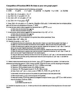Composition of Functions Worksheet with Answer Key Editable by Peter Jonnard
