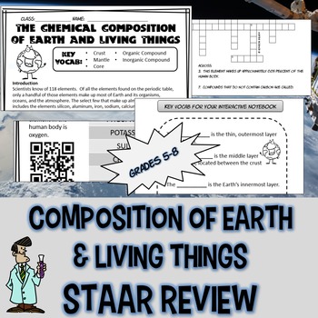 Preview of Composition of earth & living things INB QR code 5 6 7 8 TX TEKS 6.5B 7.6A STAAR