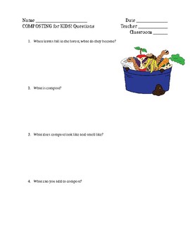 Preview of Composting for Kids Questions, EDITABLE