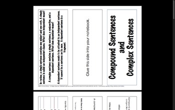 Preview of Compound Complex Sentences Foldable and Worksheets