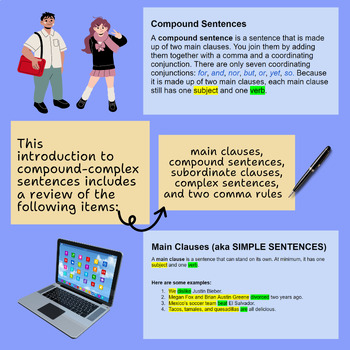 Preview of Compound-Complex Sentences with Review of Main & Subordinate Clauses & More