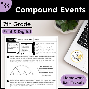 Preview of Compound Events Probability Activities L33 7th Grade iReady Math Exit Tickets