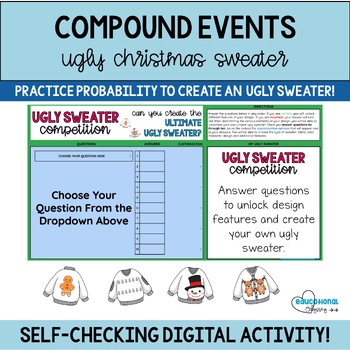 Preview of Compound Events Probability Ugly Christmas Sweater Self Checking Digital Google