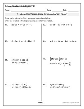 Compound Inequalities - 40 practice problems classified into 4 categories