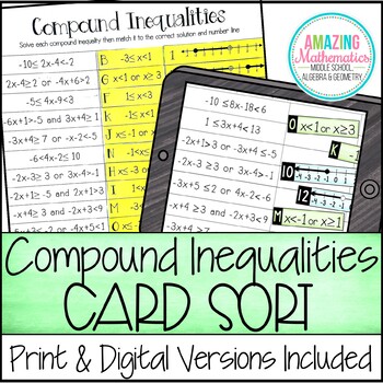 Preview of Compound Inequalities Card Match Activity - PDF & Digital